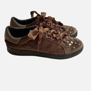 GEOX Brown Velvet Embellished Low Top Sneakers Size 9